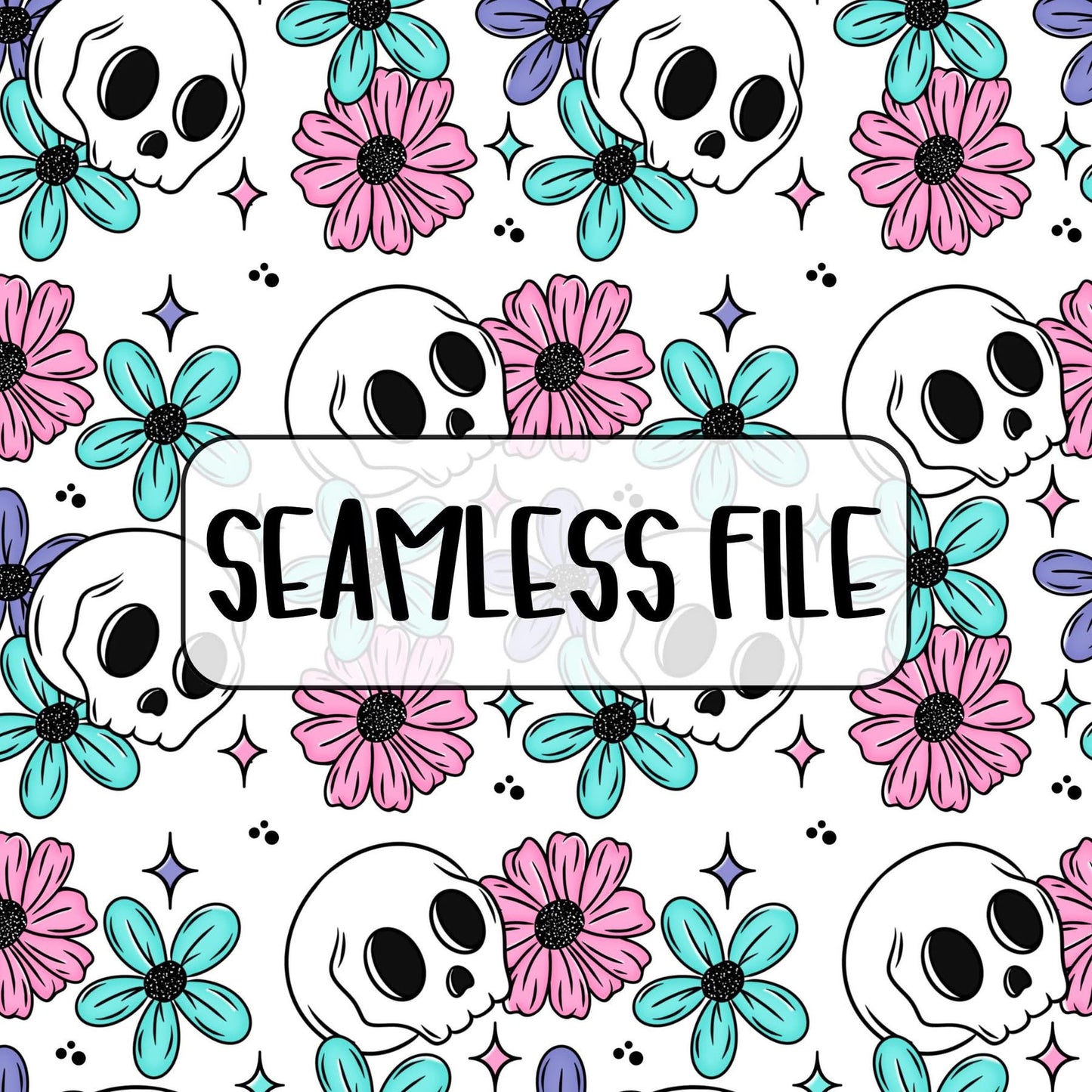 Skulls and Flowers Seamless PNG