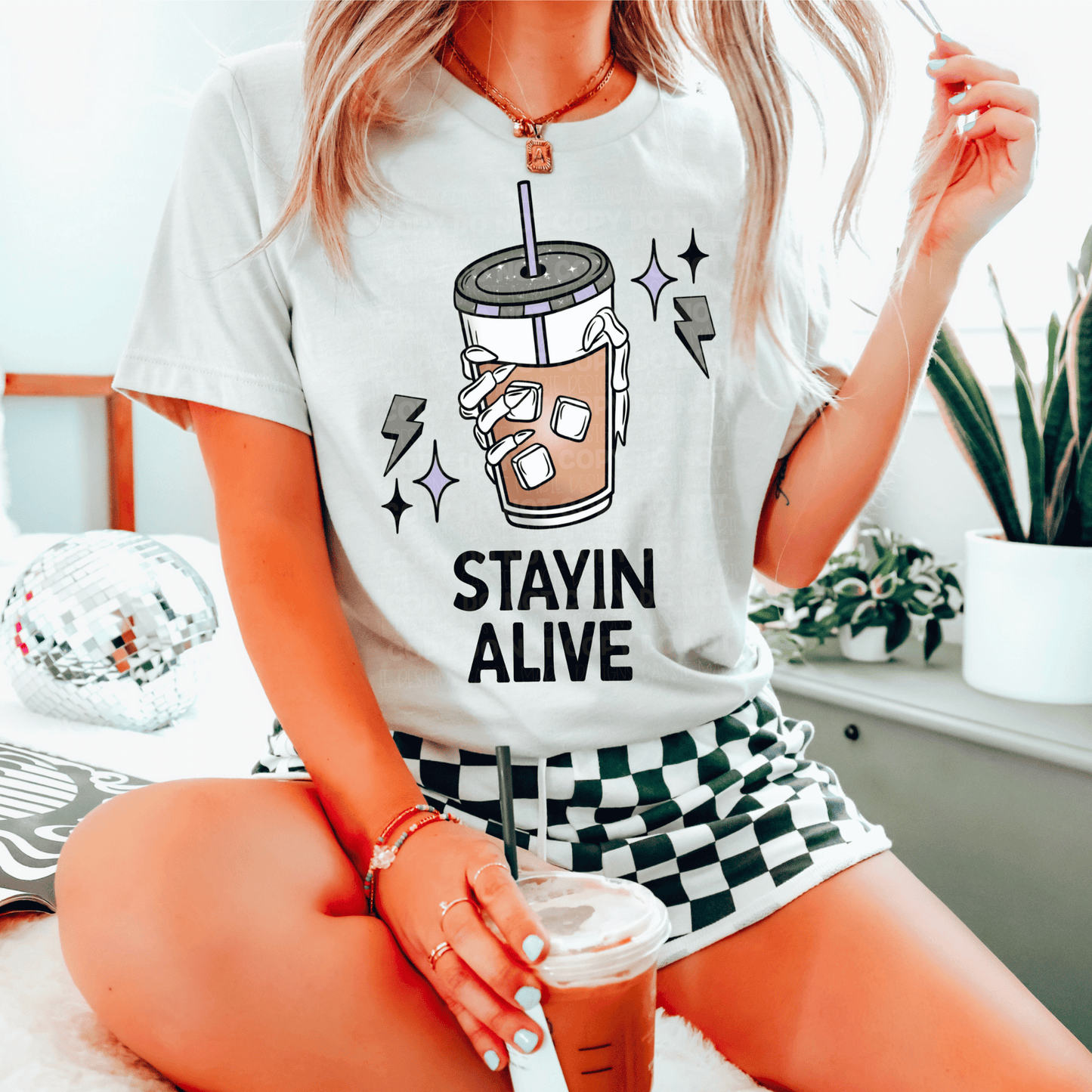 Stayin Alive Skeleton Iced Coffee PNG
