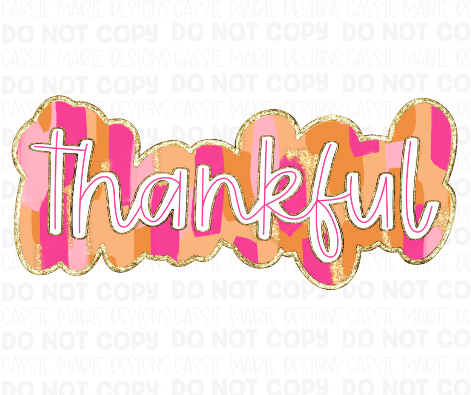 Gold brush stroke “thankful” png