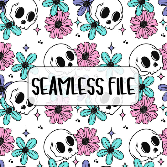 Skulls and Flowers Seamless PNG